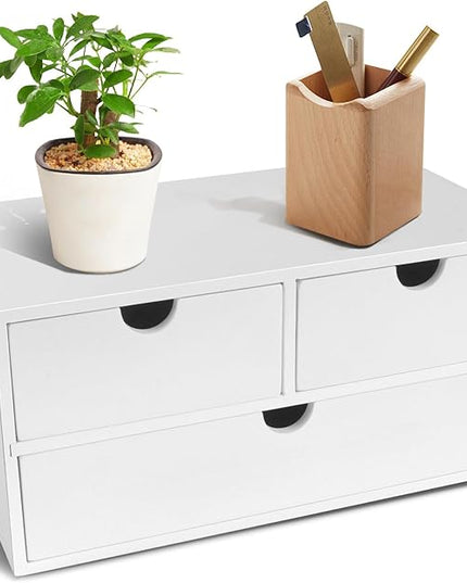 Charmewooden Desk Organizer with Drawers Countertop Drawer Organizer Drawers for Desk Top Home Office Workspace Bathroom Toiletries Supplies (white)