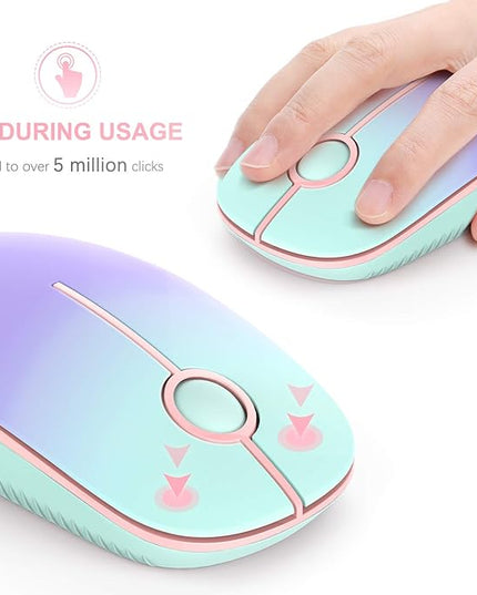 VssoPlor Wireless Mouse, 2.4G Slim Portable Computer Laptop Mouse with Nano Receiver Quiet Silent Optical Mice for Notebook, PC, Laptop, Computer-Mint Green to Purple