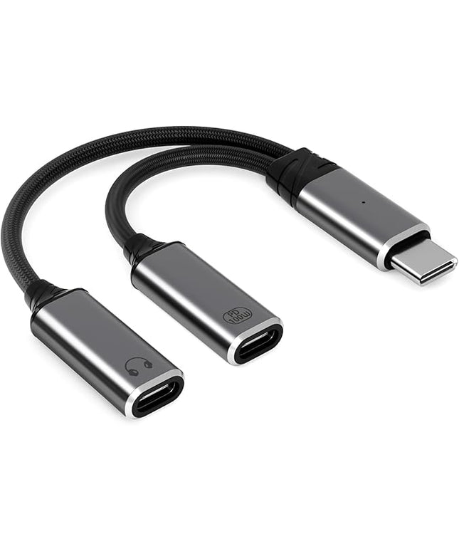 USB C Splitter，2 in 1 USB C Headphone and Charger Adapter Audio Dongle Cable with PD 100W for iPhone 16 15 Pro Max, Pixel 9 8 7, Galaxy S24 S23 S22, iPad Pro