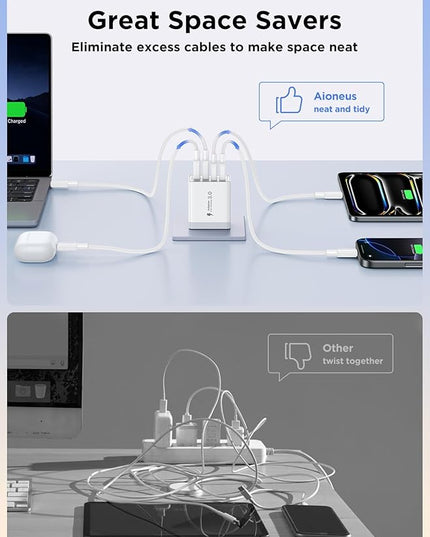 40W USB C Charger Block, 2Pack 4-Ports Type C Fast Phone Charging Cube with 6FT USBC to USBC Cord, Multiport Wall Plug Power Brick Box Compatible with iPhone, Samsung, iPad Pro, Cellphones Charger