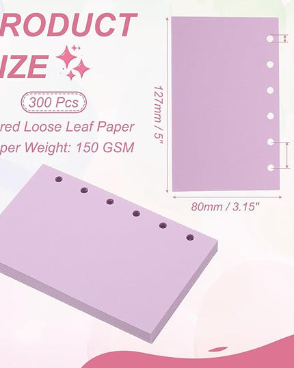 PATIKIL Colored Loose Leaf Paper, 5" x 3.2"(A7) 300 Sheets 6 Holes Punched 150GSM Blank Binder Refill Paper Supplies for Office Note Taking Teacher Planner Journal Notebook, Purple