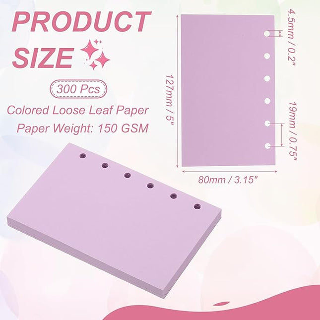 PATIKIL Colored Loose Leaf Paper, 5" x 3.2"(A7) 300 Sheets 6 Holes Punched 150GSM Blank Binder Refill Paper Supplies for Office Note Taking Teacher Planner Journal Notebook, Purple