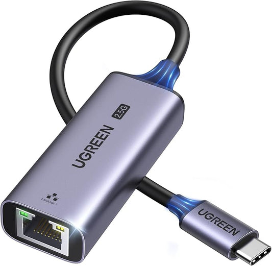 UGREEN USB C to Ethernet Adapter 2.5G, Ethernet Adapter for Laptop, Aluminum, Type C (Thunderbolt 4/3 Compatible) to RJ45 Network Internet, Compatible for NAS, MacBook Air/Pro, XPS, iPhone 17 Pro/Max