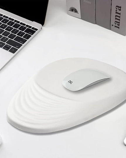 Ergonomic Mouse Pad Wrist Support, White Mouse Pad with Wrist Rest, Entire Memory Foam & Non-Slip PU Base MousePads with Massage Design for Pain Relief, Desk, Office, 12" x 8" x 1.2" Inch