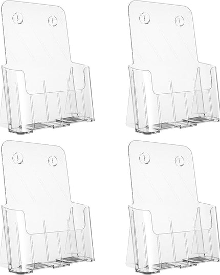 Argvey Acrylic Brochure Holder 8.5 x 11 inches, 4 Pack Clear Brochure Display Stand with Removable Divider for Trifold 4 Inches Wide Pamphlet, Plastic Flyer Holder for Magazine, Literature, Booklet