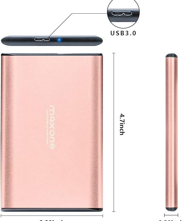 Maxone 500GB Ultra Slim Portable External Hard Drive HDD USB 3.0 Compatible with PC, Laptop - Rose Pink