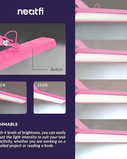 Neatfi XL 2,500 Lumens LED Task Lamp, 22 Inches Wide, 30W, 162 Pcs SMD LED, Eye-Caring, Desk Light with Clamp for Home, Office, and Study Room (Non-CCT, Pink)