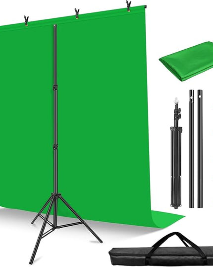 HEMMOTOP 7x5 ft(HxW) Green Screen Stand Kit, 6.5x5 ft Green Screen Backdrop with Stand for Streaming, Gaming, Zoom, Portable Greenscreen Background Kit with Clips & Carrying Case