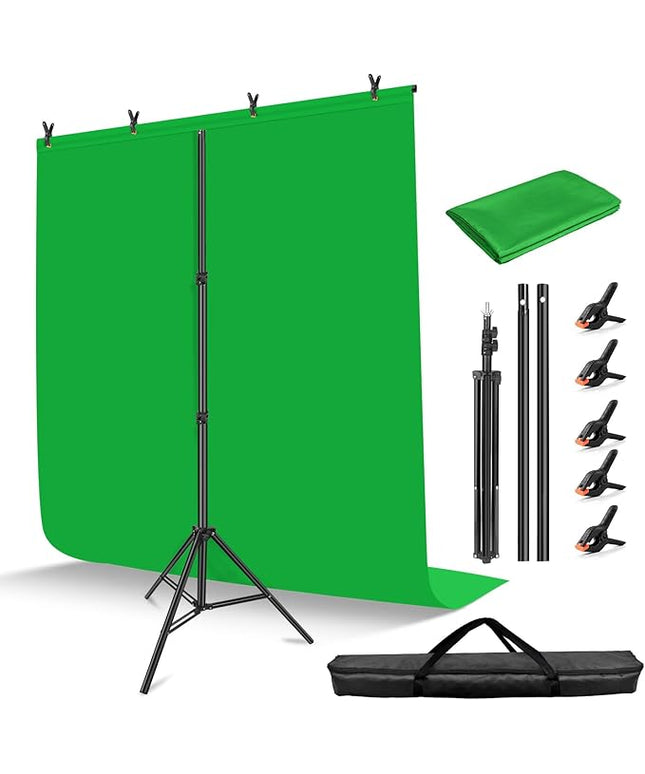 HEMMOTOP 7x5 ft(HxW) Green Screen Stand Kit, 6.5x5 ft Green Screen Backdrop with Stand for Streaming, Gaming, Zoom, Portable Greenscreen Background Kit with Clips & Carrying Case