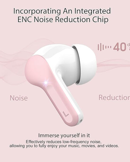 Wireless Earbuds, Bluetooth 5.4 Headphones HiFi Stereo, Bluetooth Earbuds with ENC Noise Cancelling Mic, IP7 Waterproof in Ear Earphones, 48H, LED Display Ear buds for Pad Phone Workout Sports, Pink