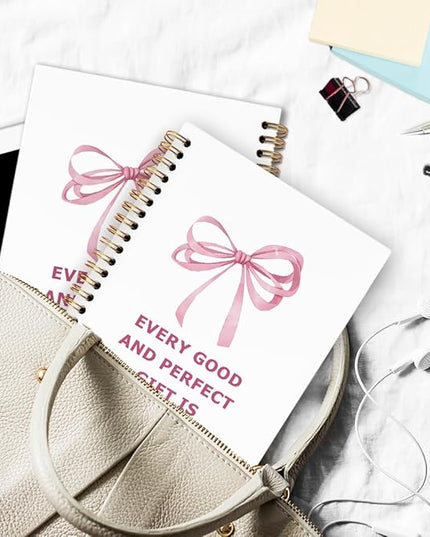 dvhdajed Coquette Christian Spiral Notebook, Bible James 1:17 Journaling Journaling Notebooks, Pink Bow Prayer Spiral Journal for Girls Women, Preppy Religious Office School Supplies Gifts,5.5x8.3 In