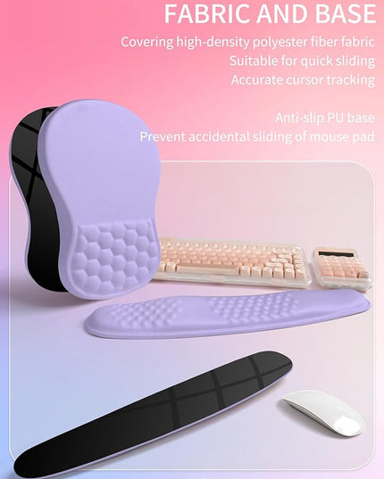Hokafenle 2in1 Combination, Wave Keyboard Wrist Rest and Ergonomic Curvature Mouse Pad Wrist Support for Relieve Wrist Pain, Filled with Soft Cushion Memory Foam, Purplish Blue