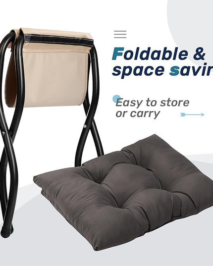HollyHOME 15"(H) Folding Footrest Stool, Upholstered Small Foldable Ottoman, Accent Padded Sofa Foot Stool for Lazy Chair, Metal Frame Portable Foot Rest Ottoman for Living Room, Bedroom, Dark Grey