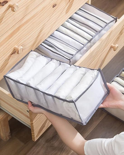 HSLFUAI Pack of 2 Wardrobe Clothes Organizer 7 grids Closet Organizers and Storage,Dresser Drawer Organizers for thin Pants,thin Jeans Organizer for Closet (Gray-7M-2PCS)