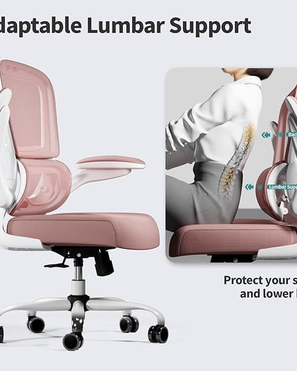 TRALT Office Chair - Ergonomic Desk Chair with Adjustable Lumbar Support, Mesh Computer Chair, Executive Chairs for Home Office Comfortable Lumbar Support (Pink)