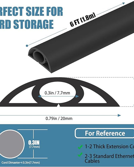 Floor Cord Covers for Wires 6FT Cable Hider Wire Cover Self Adhesive Cord Hider Floor for Offices, Homes, Workshops, Warehouses Cable Cavity 0.3" W x 0.3" H