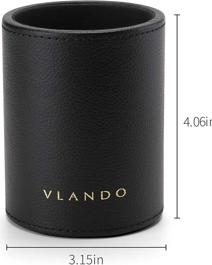 Vlando Office Desk Organizer Leather Desktop Organizer Caddy with Drawer for Storing Desktop Supplies and Accessories (Black Set)