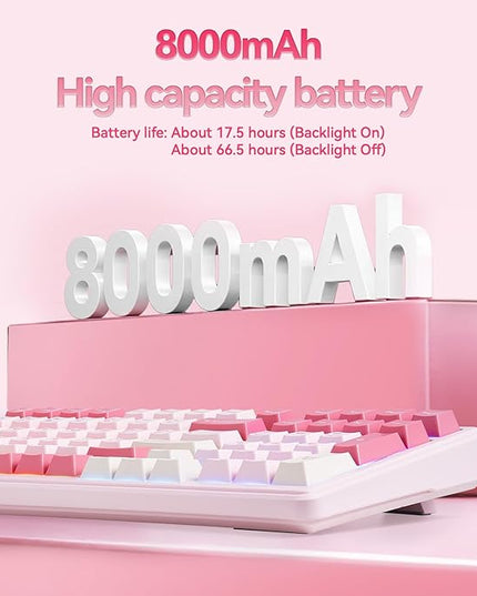 Aula F99 Mechanical Keyboard Pink, Wireless Gaming Keyboards Hot Swappable Custom Creamy Computer Keyboard, Full Size, Tri-Mode BT5.0/2.4GHz/USB-C,RGB Backlit,Gasket Structure,Strawberry Mint Switch