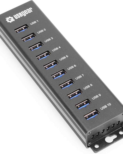 USBGear 10-Port USB 3.2 Gen 1 Mountable Charging and SuperSpeed Data Hub with 5V/4A Power Adapter and USB Type-A to Type-B Cable Up to 900mA per Port Charging Function Wall and Surface Mounting