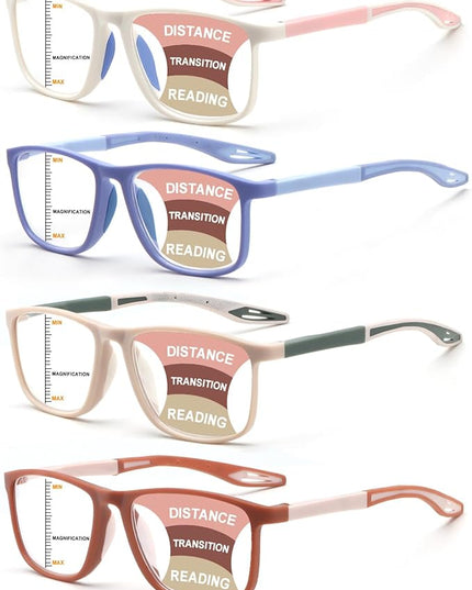 BLOEXCLU 4 Pack Progressive Multifocus Reading Glasses for Men Women TR90 Sports Style Anti-Blue Light Computer Readers