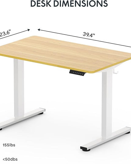 FLEXISPOT EN1 One-Piece Standing Desk 40 x 24 Inches Height Adjustable Desk Electric Sit Stand Up Desk Home Office Desks Computer Workstation (White Frame + Maple Desktop)