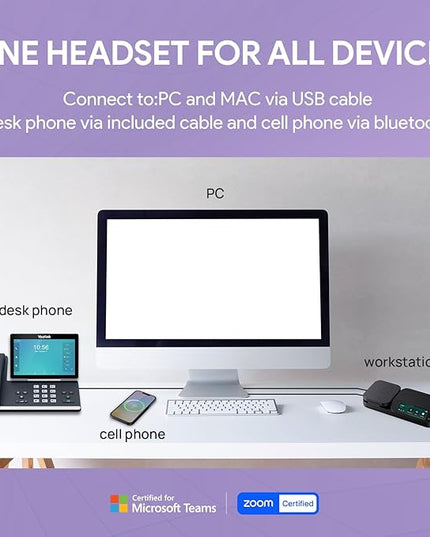 Yealink BH71 Workstation Pro Bluetooth Headset for Office Phone, Computer, Mobile, Work with Teams (Certified) Zoom, Charging Case, Wireless Charging Pad, Speakerphone, USB 3.0 Hub, 3-Inch Touchscreen