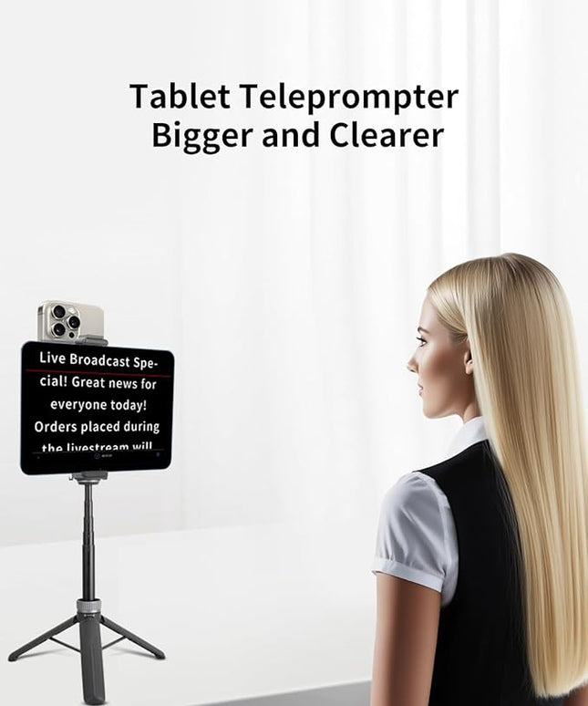 Large Screen Teleprompter Holder for Tablet/Phone with Extendable Tripod, Dual-Clamp Design with Interchangeable 3 Sizes of Clamps. Perfect for Live Streaming/Recording/Video Conference