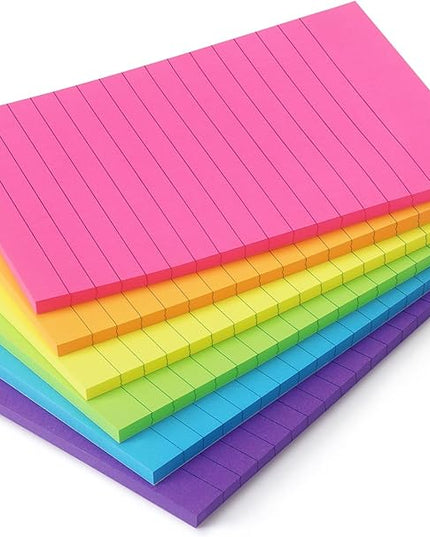 Early Buy Lined Sticky Notes with Lines 4x6 Self-Stick Notes 6 Bright Color 6 Pads, 45 Sheets/Pad