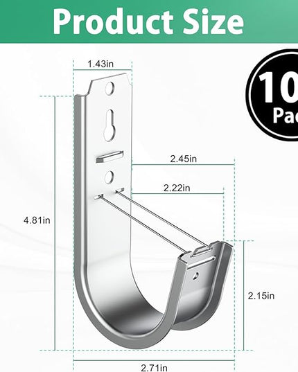 IRENPORU 100 Pack 2 Inch Cable Support J Hook Wall Mount J Hook with Retainer Clip, Galvanized Steel for Cable Management & Organization Solution