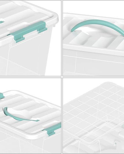 Xyskin 14 Quart Clear Storage Bins with Lid and Green Handle, Storage Latch Box/Bin Organizing Container