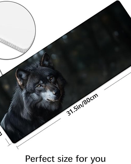 Black Wolf Extra Large Gaming Mouse Pad, Desk Mat, Non-Slip Rubber Base, MousePads for School, Work, Home Accessories Decor Gifts 31.5" x 11.8"