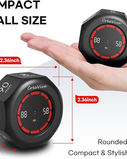Pomodoro Timer, Flip Cube with 7 presets Countdown, Count up, Rechargeable Small Portable Visual Focus Stopwatch for ADHD, Kids, Classroom, Kitchen, Work, Study, Productivity (Space Grey)