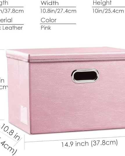 PRANDOM Foldable Storage Bins with Lids [5-Pack] Leather Fabric Collapsible Storage Boxes Organizer Containers Baskets Cube with Cover for Bedroom Closet Office Nursery Pink (14.9x10.8x10)