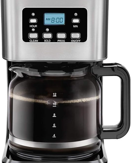 Chefman 12-Cup Programmable Coffee Maker, Electric Brewer, Auto Shut Off, Digital Display w/Auto-Brew Function, Anti-Drip Pot, Reusable Filter for Fresh Grounds, Square Stainless Steel, Glass Carafe