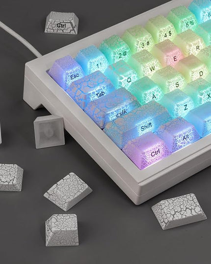Tsungup Custom Keycaps, 123 Keys Ice Cracks Shine Through PBT Side Printed Keycaps 75 Percent,Cool White Keycap Set Cherry Profile Keyboard Key Caps for Cherry MX Mechanical Keyboards