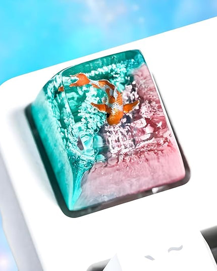 Kohaku Koi Artisan Keycap Pastel Pink and Blue Ocean R1 SA Profile Custom Keycaps 1U ESC Handmade Gaming Resin Key Cap Cherry MX Switch Compatible Mechanical Keyboard Koi Lover Gift