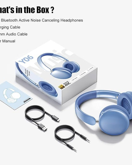 Wentronic Y06 Noise Cancelling Headphones,58H Playtime and 5 EQ Music Modes Wireless Over Ear Bluetooth Headphones with Microphone,Lossless Audio,Multipoint Connection,Foldable,Lightweight,Blue