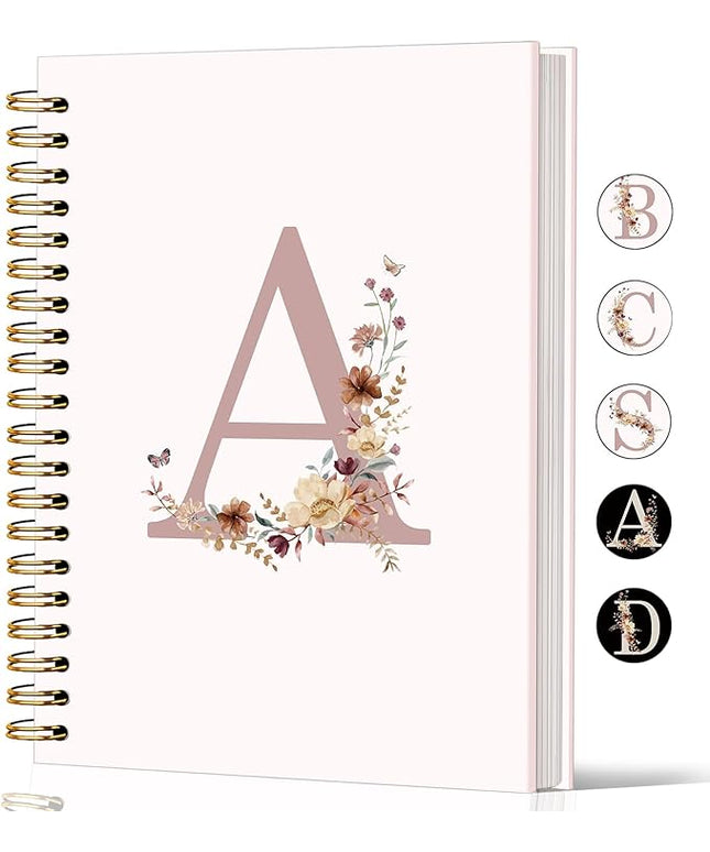 Lacama Pink Initial Letter A Notebook Journal, Aesthetic Wildflower Personalized Spiral Notebook, Customized Monogrammed Gifts, Birthday Gifts for Women, School Supplies, Office Supplies 5.5x8.3