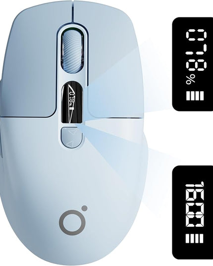 EWEADN Q1 Wireless Mouse, BT & 2.4G Silent Mouse Quiet Click with 1600 DPI Levels, Battery & DPI LED Screen Display, 6 Button Small Portable Bluetooth Mouse for Laptop/PC/Mac-Blue
