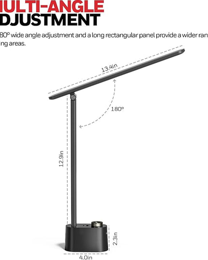 Honeywell Sunturalux™ LED Desk Lamp with USB Charging Ports HWT-H01 - Stepless Dimmable Eye Caring Desk Light for Home Office Bedroom Bedside College Dorm, Foldable Table Lamp Reading Lamp Black