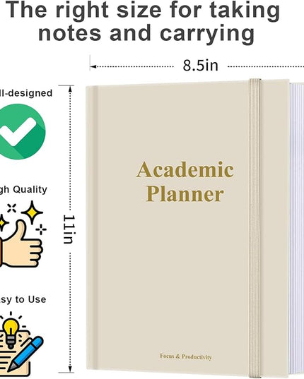 Academic Planner for 2026 or Anytime – 8.5" x 11" Undated Weekly Student Planner For Homeschool, High School, College & Nursing Students, 200 Pages, Beige