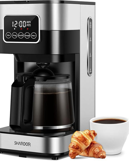 SHARDOR 10-Cup Programmable Coffee Maker, Regular & Strong Brew Drip Coffee Machine for Home and Office, Auto Shut Off, Permanent Filter, Silver