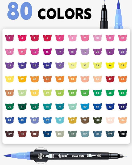 80 Colors Numbered Dual Tip Brush Pens with Free App, Fine and Brush Tips Pens for Adults, Coloring Markers for Coloring Book Bullet Journaling Note Taking Planner Hand Lettering