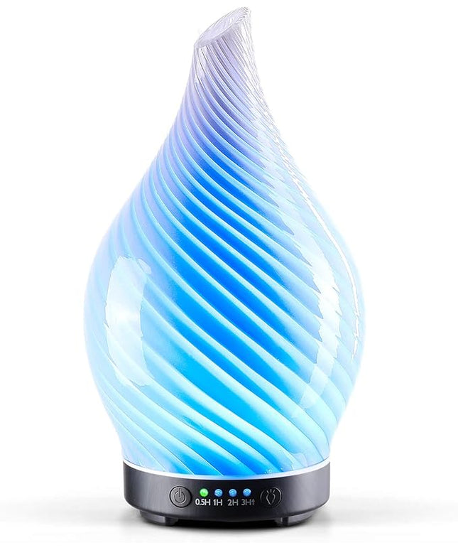 Porseme 150ml Essential Oil Diffuser Glass Color Changing Aroma Air Diffusers Aromatherapy Ultrasonic Cool Mist Humidifier 6 Running Hours Waterless Auto-Off for Sleeping Yoga Office Spa (Pure White)