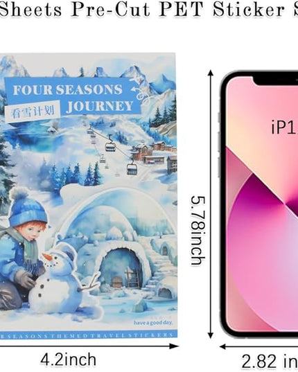 Dwpetzo Winter Pre-Cut Journal Sticker Book for Junk Journaling, Transparent PET White Snow Landscape Stickers for Scrapbook Supplies, Scrapbooking, Collage, Planners, Bujo, 20 Sheets
