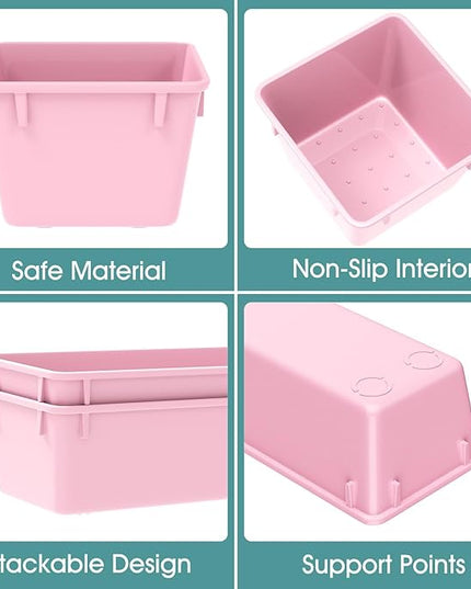 WOWBOX 25 PCS Plastic Drawer Organizer Set, 4 Sizes Desk Drawer Divider Organizers and Storage Bins for Makeup, Jewelry, Gadgets for Kitchen, Bedroom, Bathroom, Office, Pink