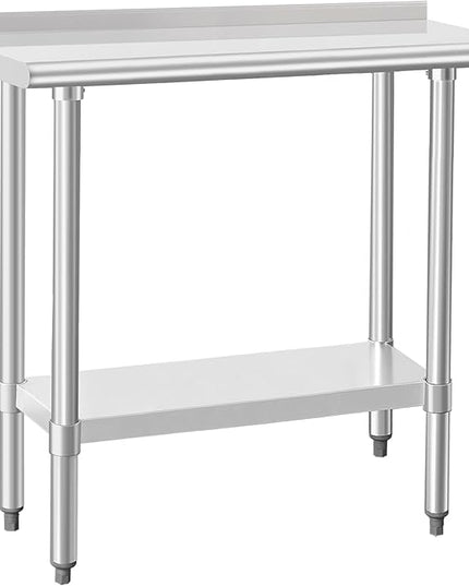 HARDURA Stainless Steel Commercial Work Table Prep Work Metal Table 14×36 Inches with Undershelf and 2" Backsplash Heavy Duty NSF 430 for Kitchen Food Prep