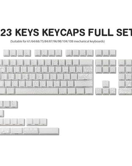 Tsungup Custom Keycaps, 123 Keys Ice Cracks Shine Through PBT Side Printed Keycaps 75 Percent,Cool White Keycap Set Cherry Profile Keyboard Key Caps for Cherry MX Mechanical Keyboards