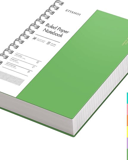 EMSHOI A5 Spiral Notebook College Ruled Lined Journal, Small 5.7" X 8.22", 300 Pages/150 Sheets, 100gsm Thick Paper, Waterproof Hardcover, for Office School Women Men Work Writing Notes-Green