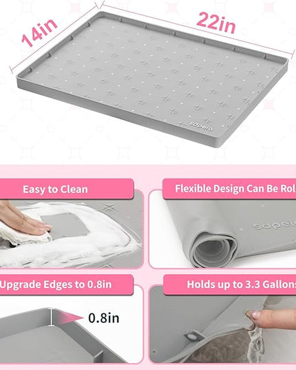 Sdpeia Under Sink Mat 22"×14" Waterproof Silicone Cabinet Liner & Sink Protector for Kitchen & Bathroom, Multi-Purpose Organizers Tray for Pets, Laundry, Cat Litter Mat
